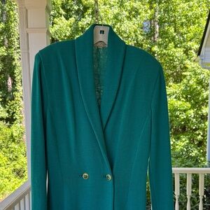 St. John’s Bay Teal Double-Button Shawl Collar Long Blazer Sweater - 12